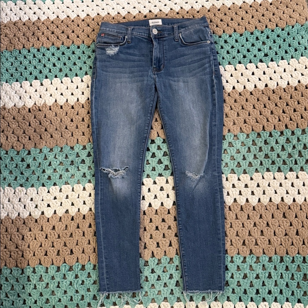 Hudson Natalie Super Skinny Blue Distressed Jeans Pants Womens sz 27